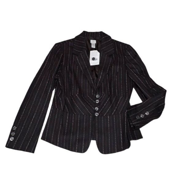 J. Jill Brown Blazer Pink Print Stripes Wool Blend Front Buttons Jacket Sz 12 - Picture 1 of 10